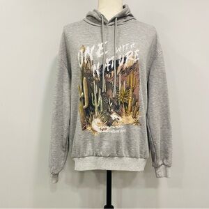 CIDER S Gray One With Nature Graphic Art Desert Cactus Print Pullover Hoodie